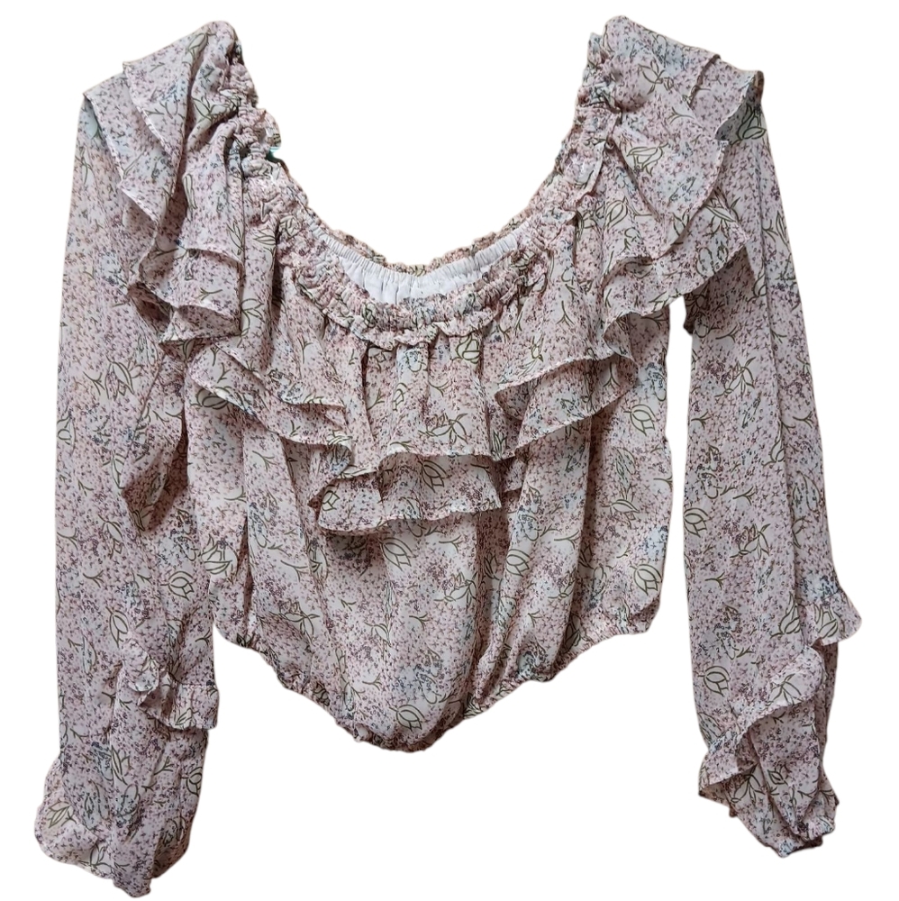 Lulu's Floral Ruffle Midruff Top NWOT - Picture 2 of 5